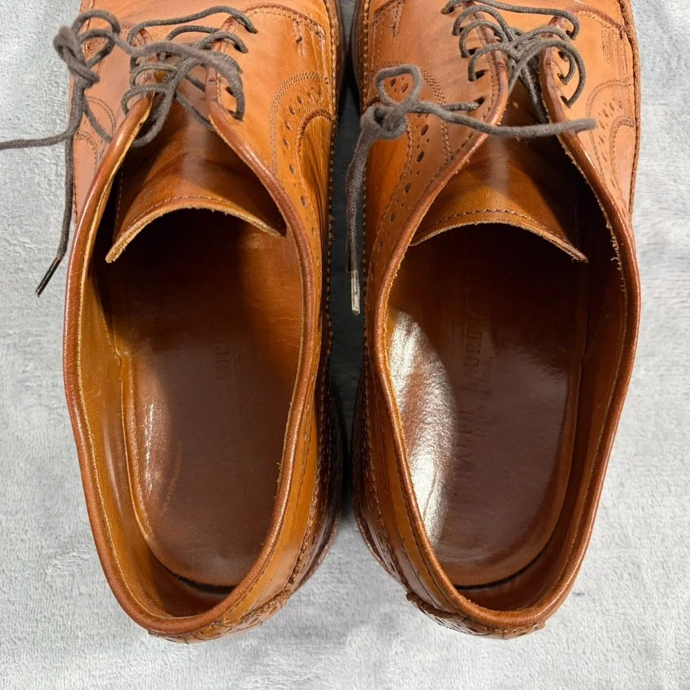 Ralph Lauren Sanderson Burnished Wingtip Oxford Dress Shoes Mens 10 D Brown Tan